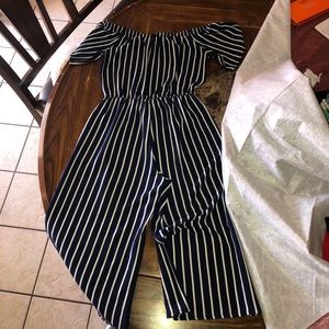 Off the shoulder navy jumpsuit